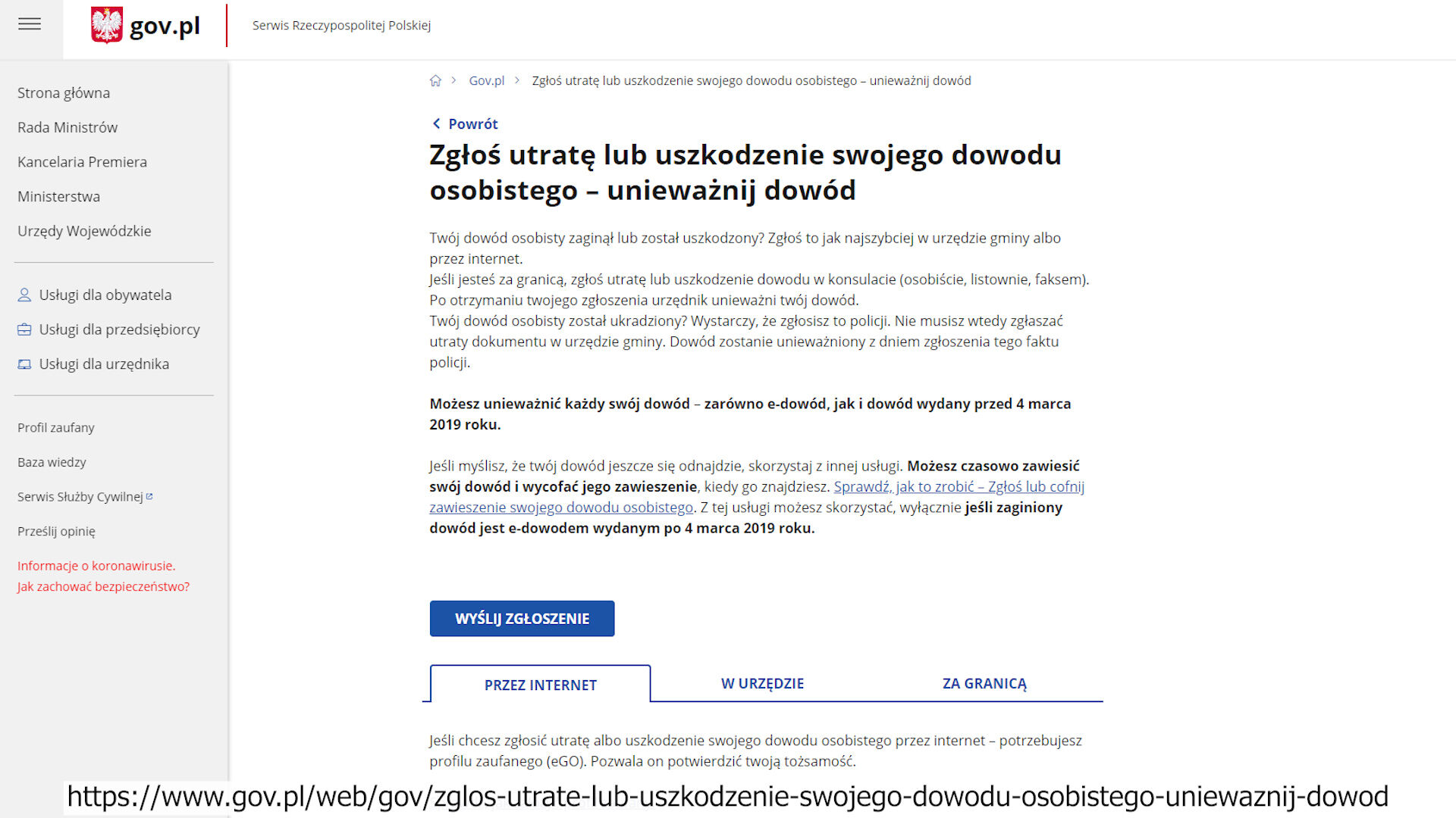 Zgłoś utratę dowodu